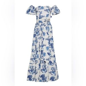 Cara Cara Wethersfield tiered cotton poplin dress (forest toile, ivory) - Size 0